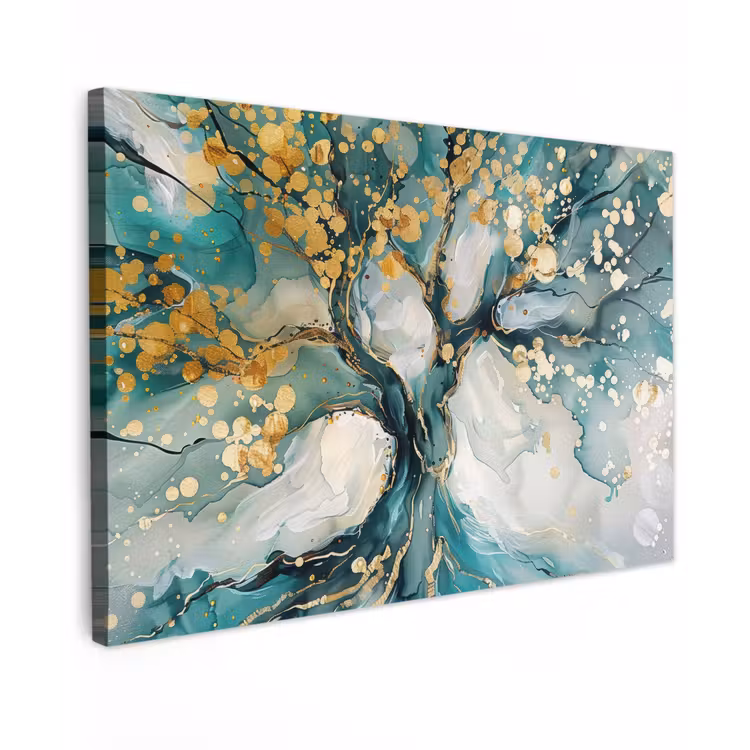 Boom - Modern - Verflook - Turquoise - Goud canvas 2cm klein -z3d