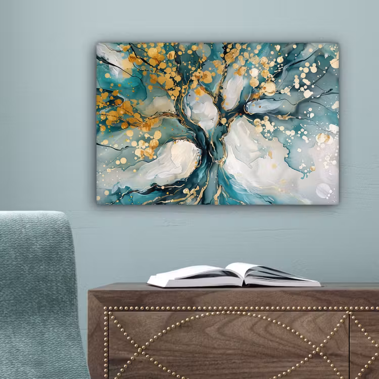 Boom - Modern - Verflook - Turquoise - Goud canvas 2cm klein -sfeer4