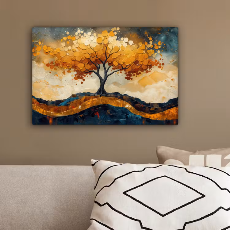 Boom - Natuur - Goud - Modern canvas 2cm klein -sfeer3