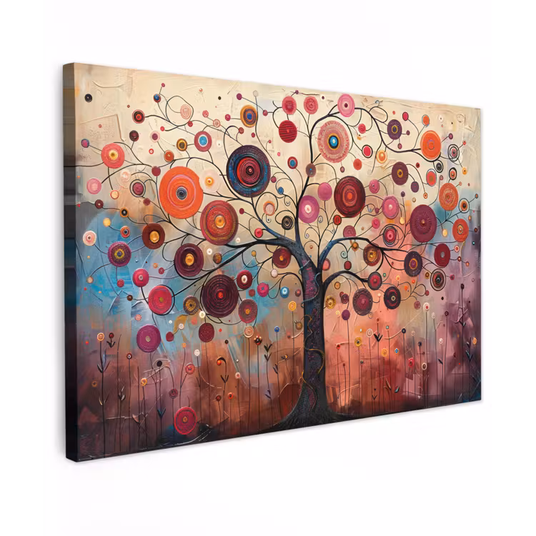 Levensboom - Bloemen - Roze - Hippie - Kunst canvas 2cm klein -z3d