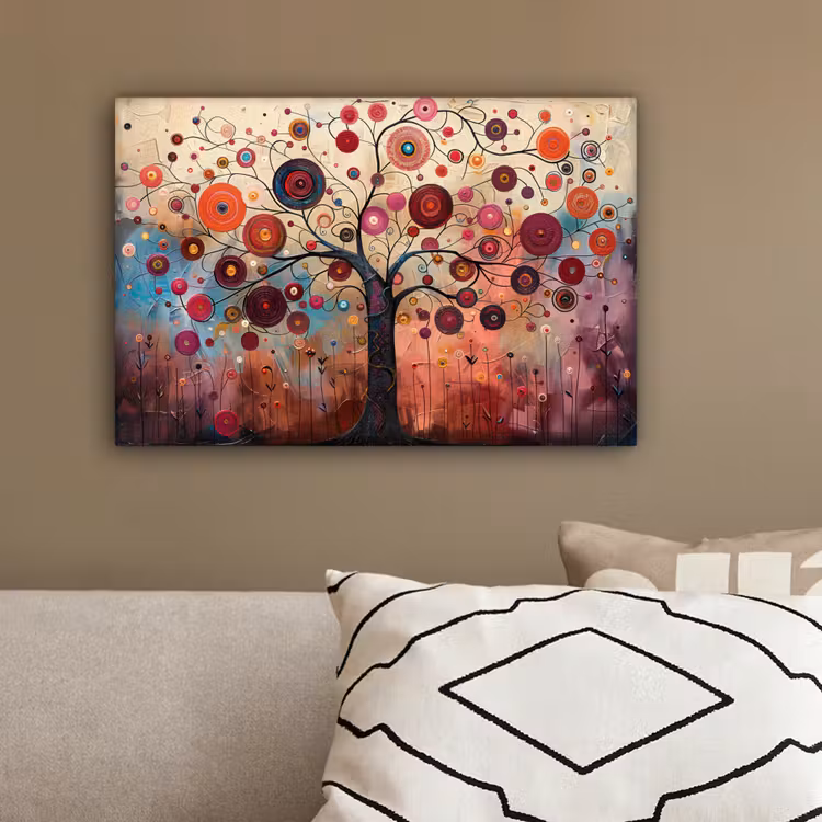 Levensboom - Bloemen - Roze - Hippie - Kunst canvas 2cm klein -sfeer3