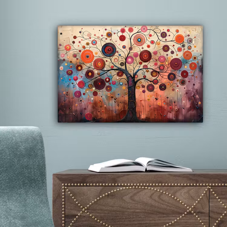 Levensboom - Bloemen - Roze - Hippie - Kunst canvas 2cm klein -sfeer4