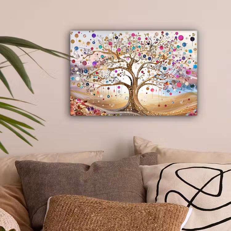 Levensboom - Goud - Kleurrijk - Abstract - Aesthetic canvas 2cm klein -sfeer1