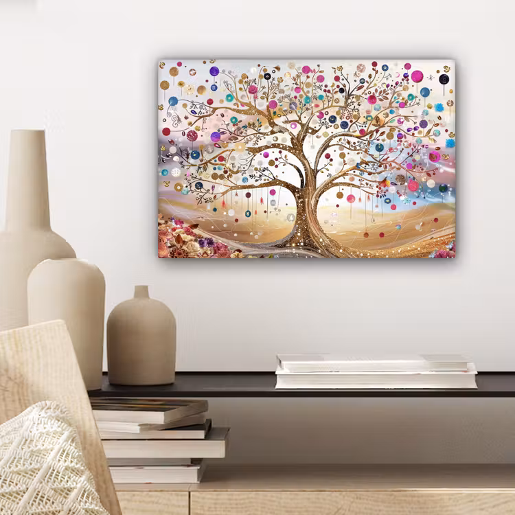 Levensboom - Goud - Kleurrijk - Abstract - Aesthetic canvas 2cm klein -sfeer6