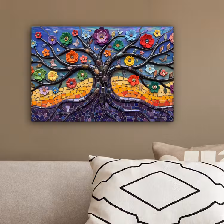 Levensboom - Mozaïek - Bloemen - Kleurrijk - Vrolijk canvas 2cm klein -sfeer3