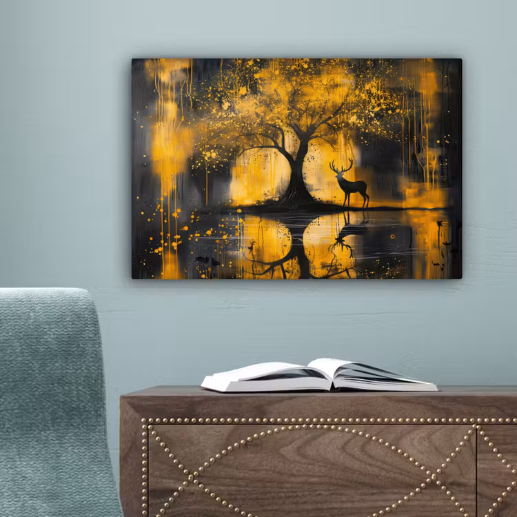 Boom - Verflook - Hert - Natuur - Goud canvas 2cm klein -sfeer4