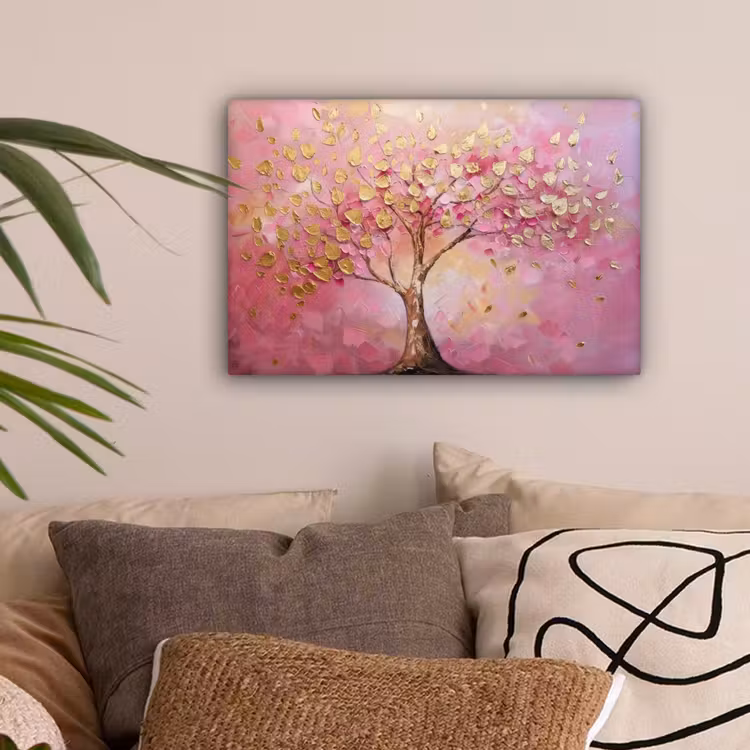 Boom - Roze - Goud - Modern canvas 2cm klein -sfeer1