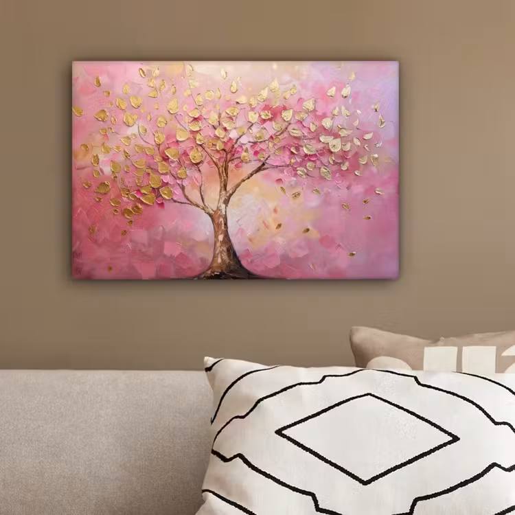 Boom - Roze - Goud - Modern canvas 2cm klein -sfeer3