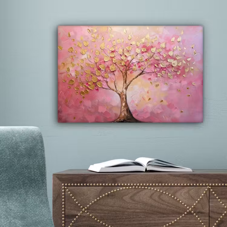 Boom - Roze - Goud - Modern canvas 2cm klein -sfeer4