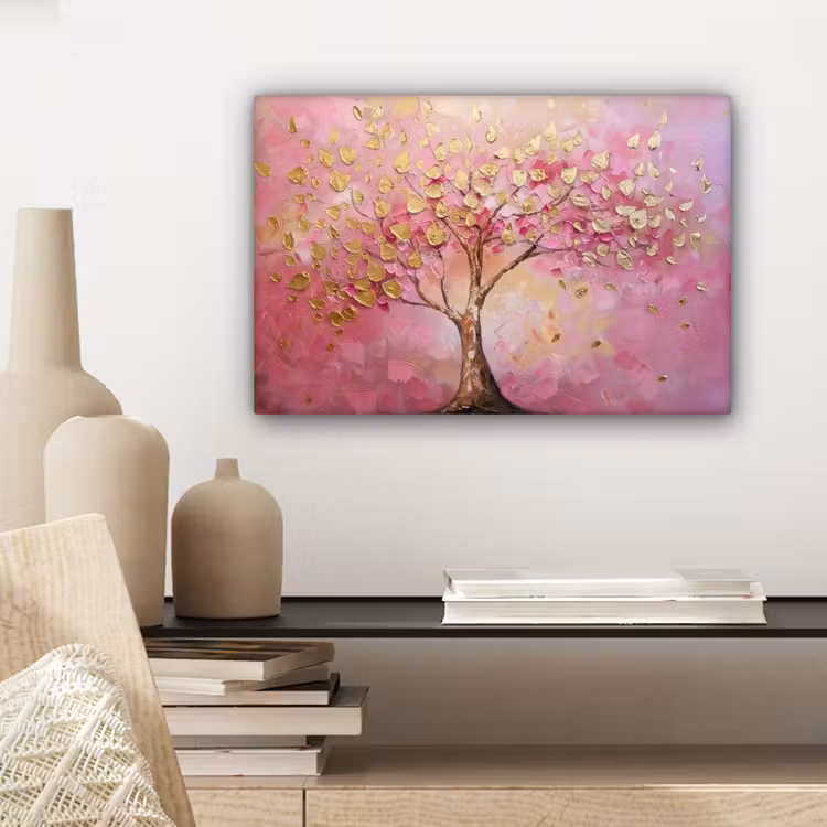 Boom - Roze - Goud - Modern canvas 2cm klein -sfeer6