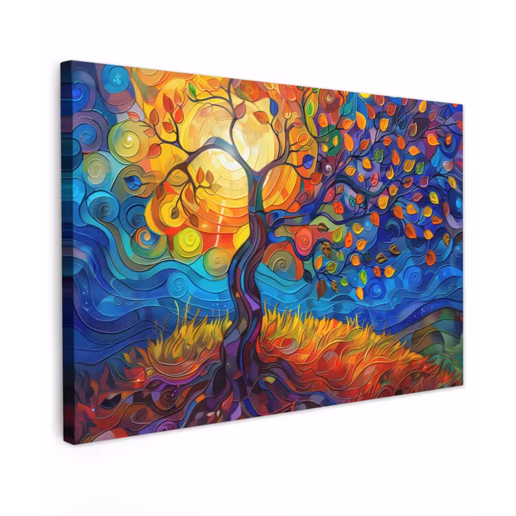 Boom - Zon - Verflook - Kleuren - Abstract canvas 2cm klein -z3d