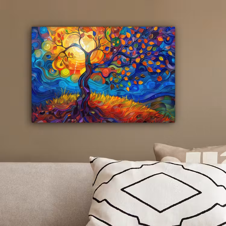 Boom - Zon - Verflook - Kleuren - Abstract canvas 2cm klein -sfeer3