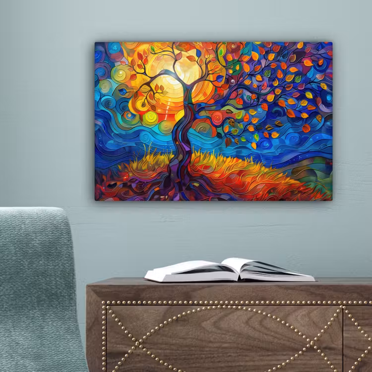 Boom - Zon - Verflook - Kleuren - Abstract canvas 2cm klein -sfeer4