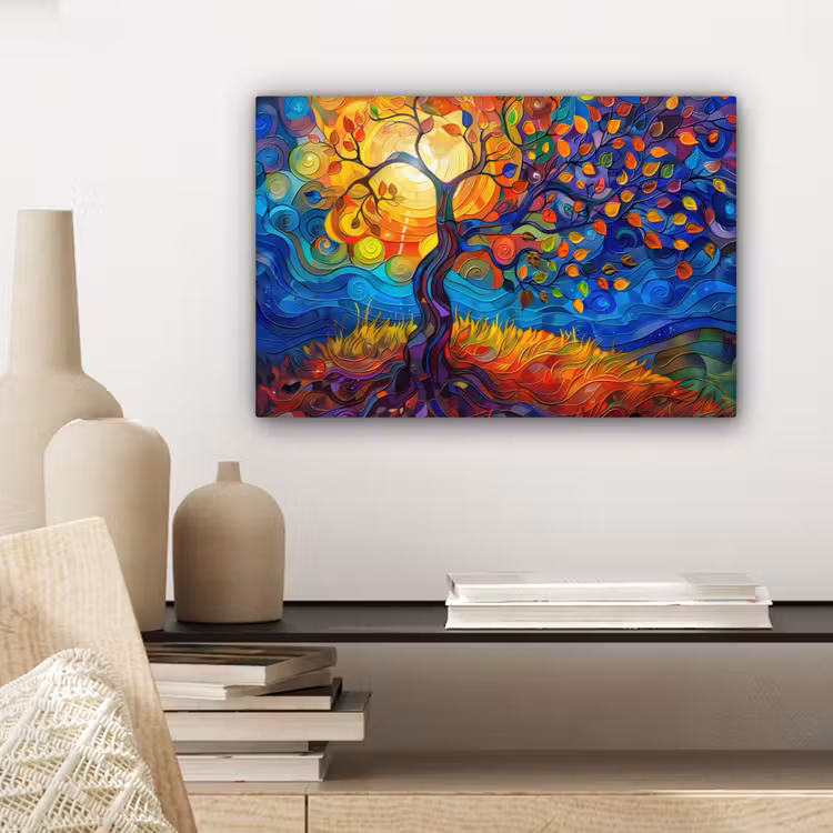 Boom - Zon - Verflook - Kleuren - Abstract canvas 2cm klein -sfeer6