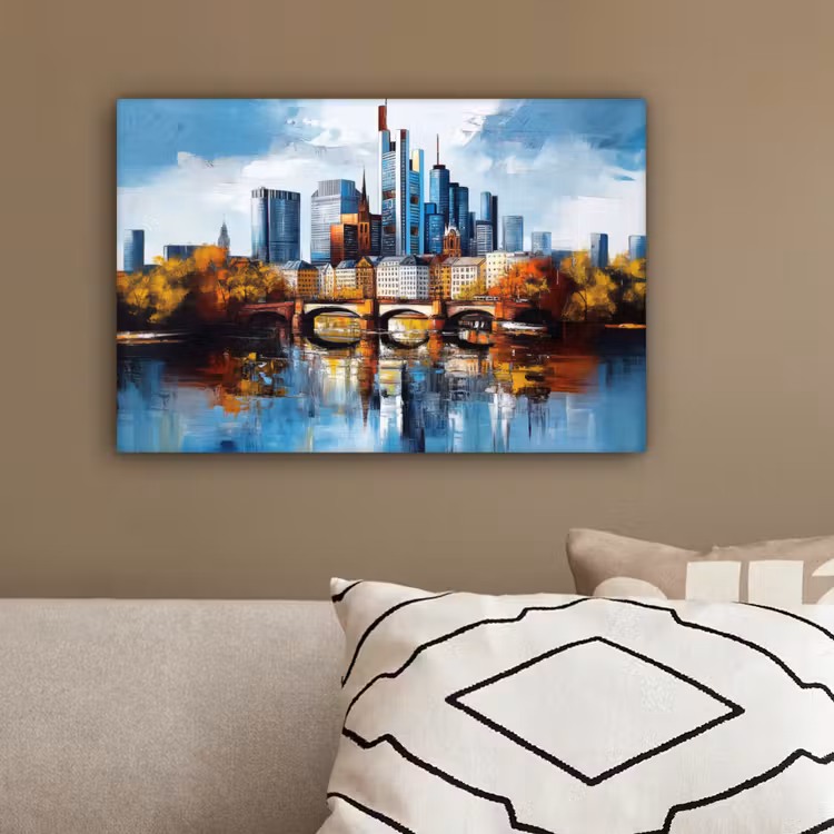 Bomen Frankfurt- Stad - Skyline - Brug canvas 2cm klein -sfeer3