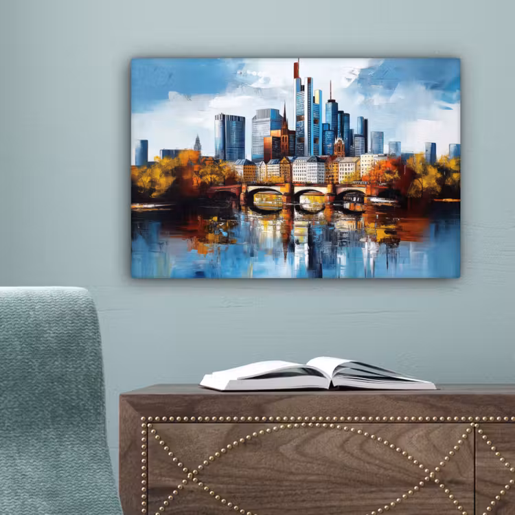 Bomen Frankfurt- Stad - Skyline - Brug canvas 2cm klein -sfeer4