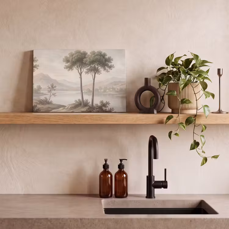 Bomen - Meer - Bergen - Illustratie canvas 2cm klein -sfeer3