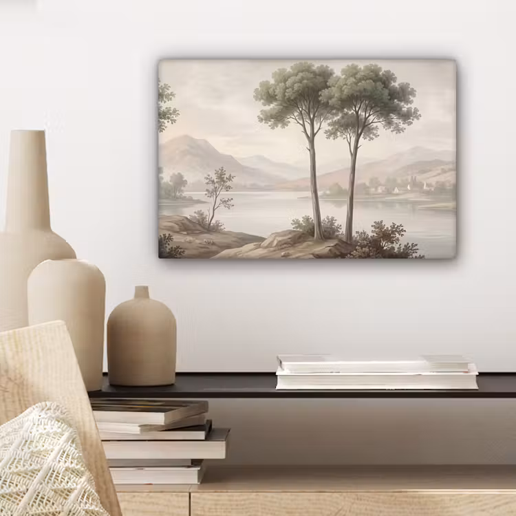 Bomen - Meer - Bergen - Illustratie canvas 2cm klein -sfeer6