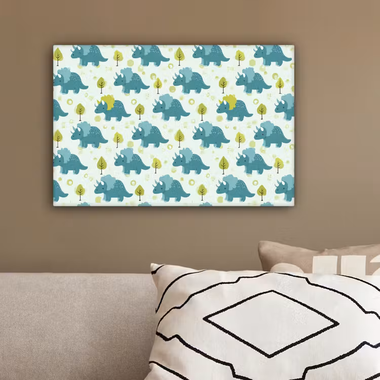 Triceratop - Blauw - Stippen - Boompjes canvas 2cm klein -sfeer3