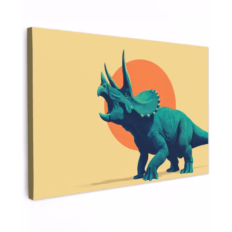 Triceratops - Cirkel - Oranje - Hoorns canvas 2cm klein -z3d
