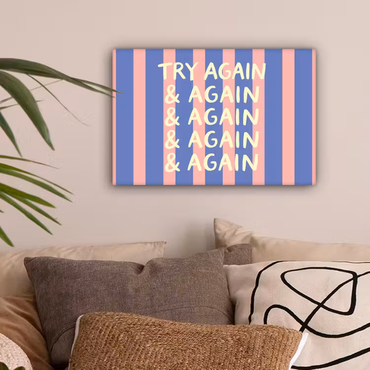 Try again - Strepen - Roze - Verticaal - Blauw canvas 2cm klein -sfeer1