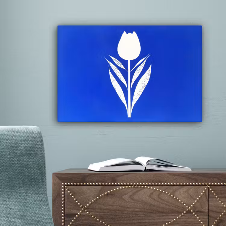 Tulp - Minimalistisch - Bladeren - Wit canvas 2cm klein -sfeer4
