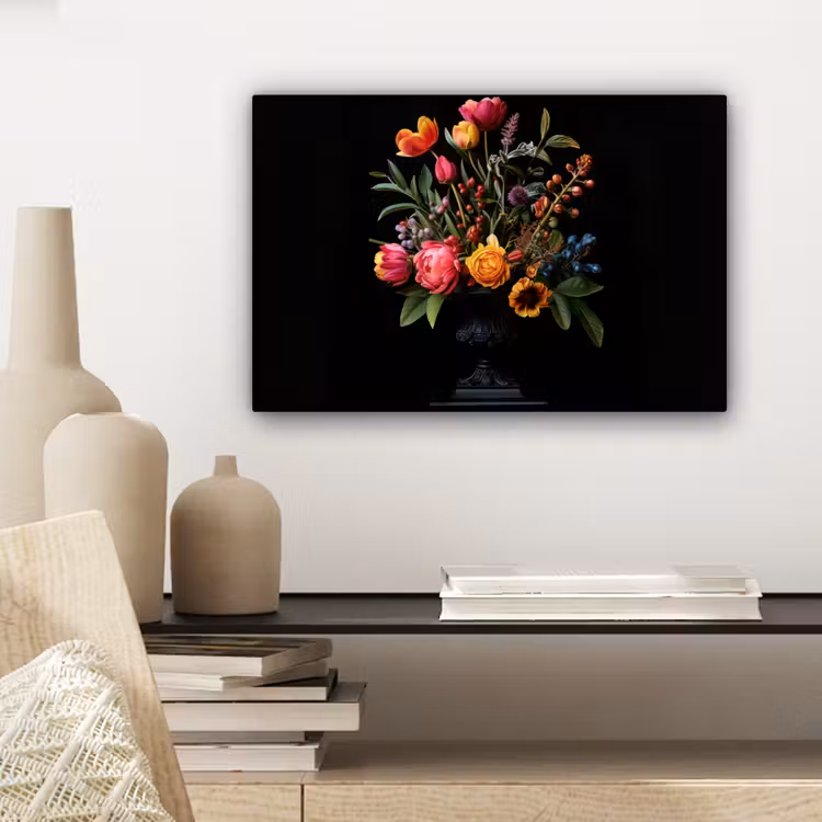 Tulpen - Bessen - Boeket - Vaas canvas 2cm klein -sfeer6