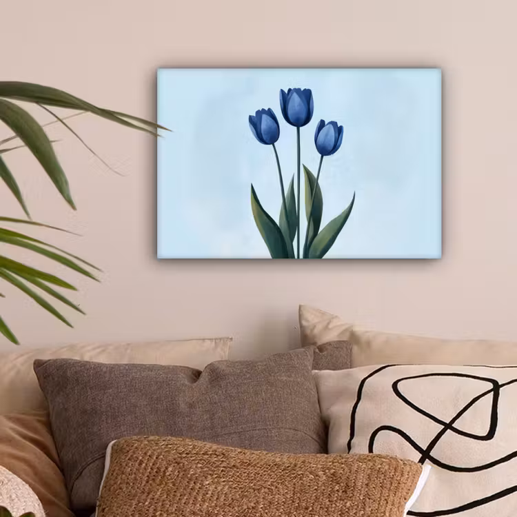 Tulpen - Blauw - Bladeren canvas 2cm klein -sfeer1