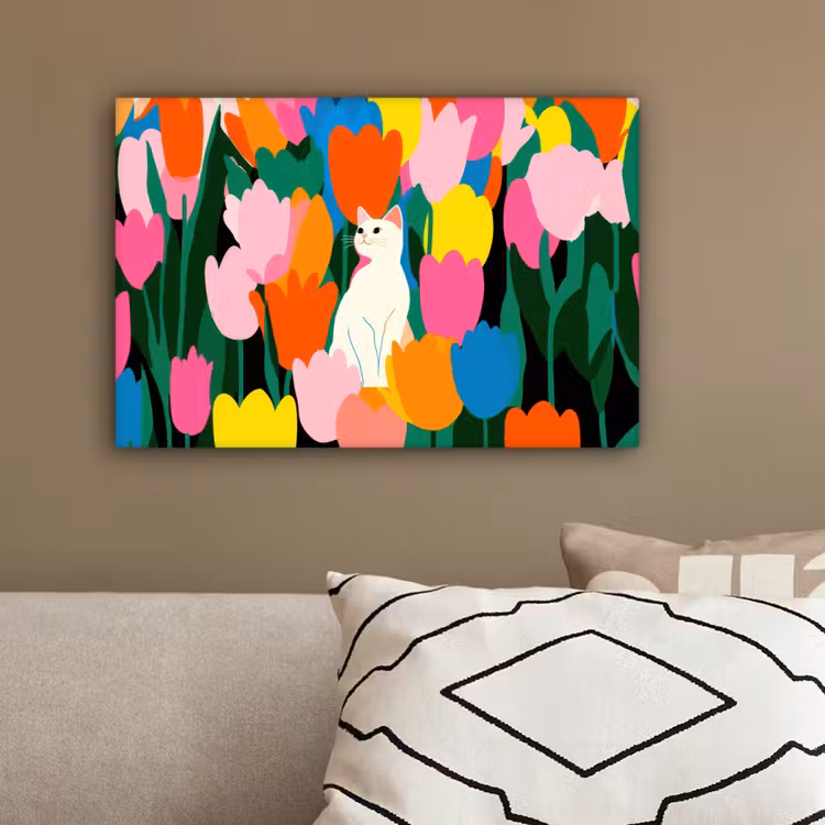 Tulpen - Kat - Kleurrijk canvas 2cm klein -sfeer3