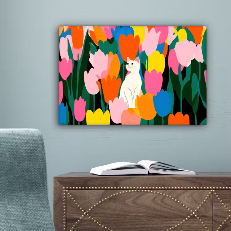 Tulpen - Kat - Kleurrijk canvas 2cm klein -sfeer4