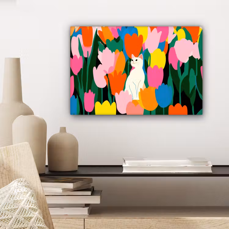 Tulpen - Kat - Kleurrijk canvas 2cm klein -sfeer6