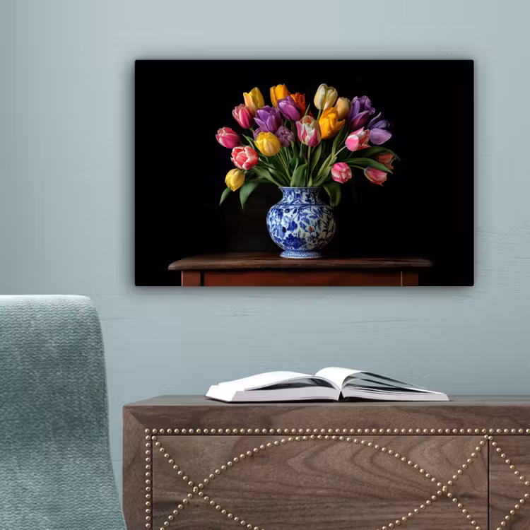 Tulpen - Kleuren - Hout - Vaas canvas 2cm klein -sfeer4