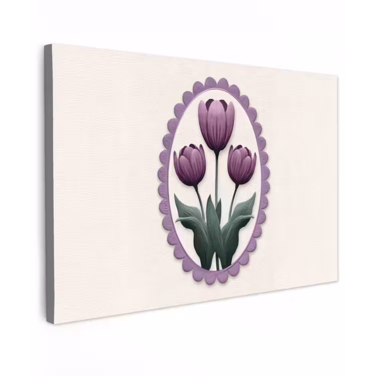 Tulpen - Paars - Lijst - Bladeren canvas 2cm klein -z3d