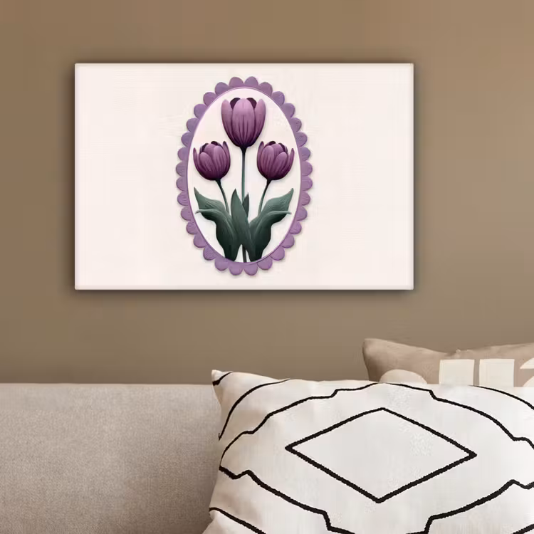 Tulpen - Paars - Lijst - Bladeren canvas 2cm klein -sfeer3