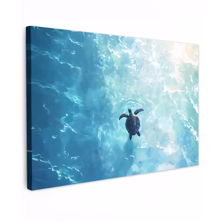 Schildpad - Zee - Blauw - Schittering canvas 2cm klein -z3d