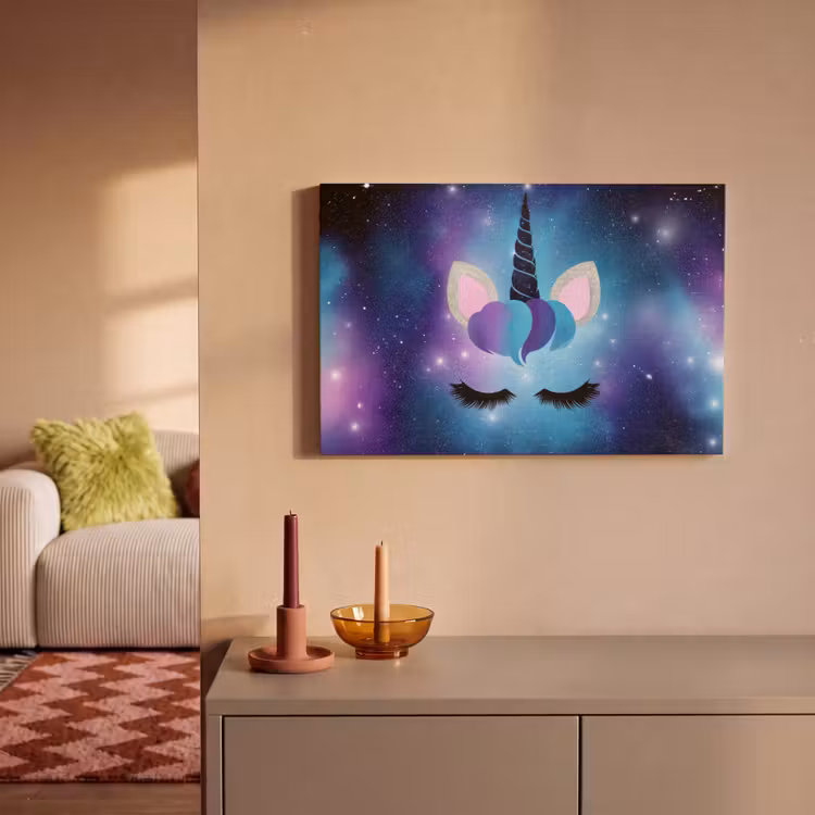 Eenhoorn - Sterren - Blauw canvas 2cm klein -sfeer1