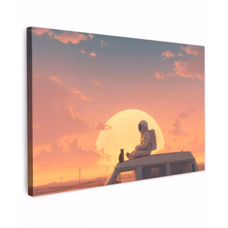 Busje - Kat - Zonsondergang - Oranje canvas 2cm klein -z3d