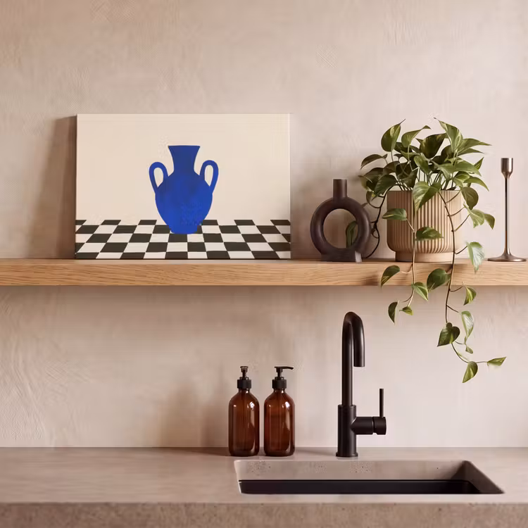 Vaas - Blauw - Geblokt - Modern canvas 2cm klein -sfeer3