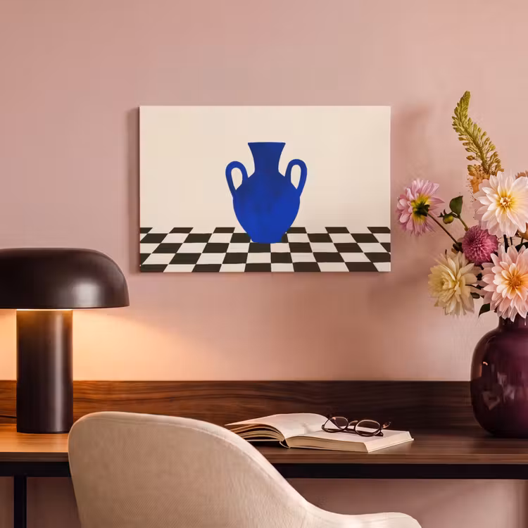 Vaas - Blauw - Geblokt - Modern canvas 2cm klein -sfeer4