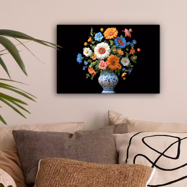 Vaas - Boeket - Bloemen - Kleur canvas 2cm klein -sfeer1