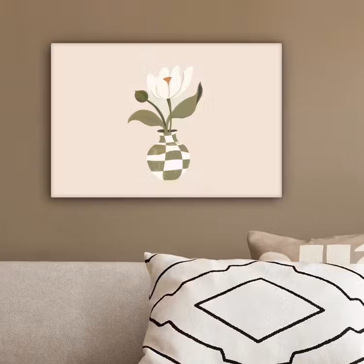 Vaas - Geruit - Bloem - Groen canvas 2cm klein -sfeer3