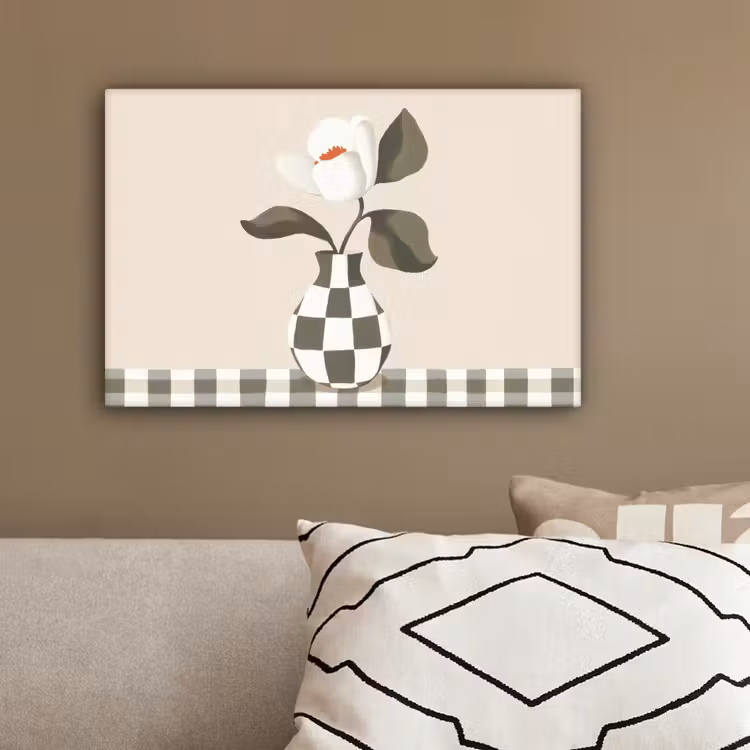 Vaas - Geruit - Groen - Bloem canvas 2cm klein -sfeer3