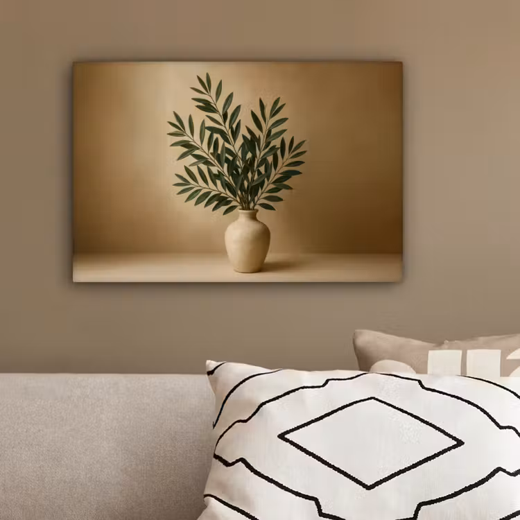 Vaas - Olijftakken - Bladeren - Beige canvas 2cm klein -sfeer3
