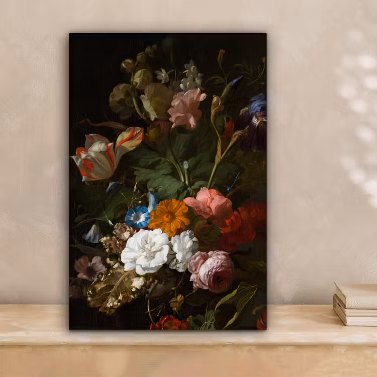 Vaas met bloemen - Schilderij van Rachel Ruysch canvas 2cm klein -sfeer1