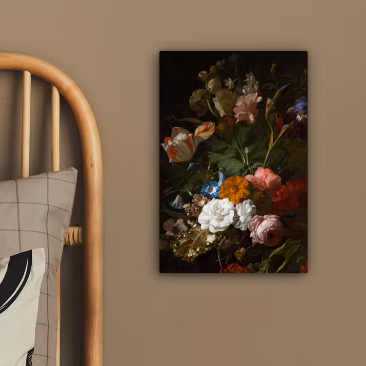 Vaas met bloemen - Schilderij van Rachel Ruysch canvas 2cm klein -sfeer3