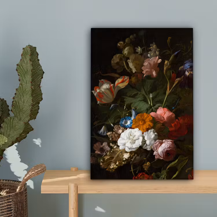 Vaas met bloemen - Schilderij van Rachel Ruysch canvas 2cm klein -sfeer4