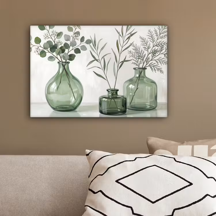 Vazen - Bladeren - Groen canvas 2cm klein -sfeer3