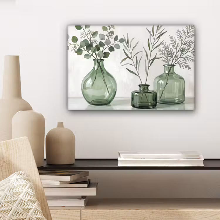 Vazen - Bladeren - Groen canvas 2cm klein -sfeer6