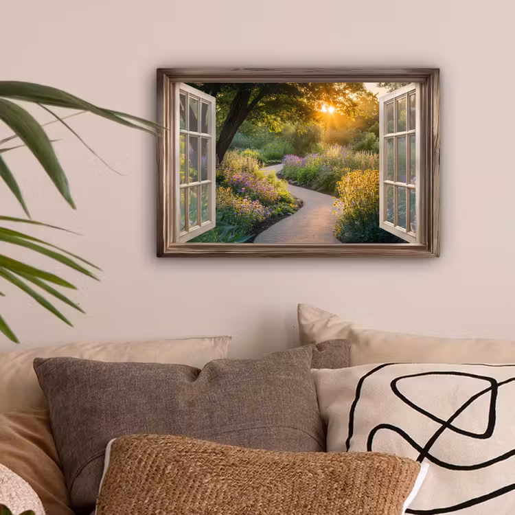 Doorkijk - Bloemen - Natuur - Zon - Pad canvas 2cm klein -sfeer1