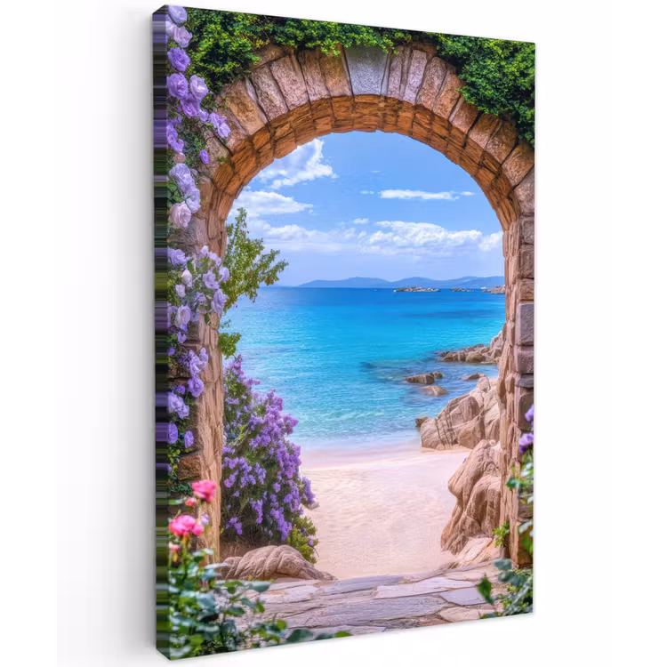 Doorkijk - Poort - Zee - Strand - Rotsen canvas 2cm klein -z3d